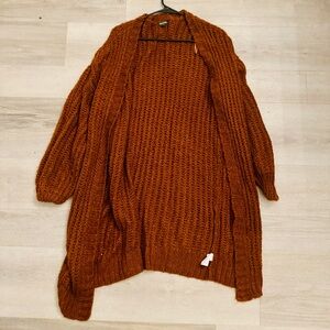 Rust brown chunky knit 🧶 cardigan open front eclectic grandpa cottage pre cozy